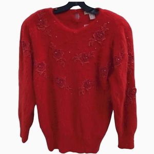 Vintage Red Beaded Angora Wool Cardigan LS Collect